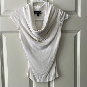 Bebe White Cowl Neck Cap Sleeve Top
